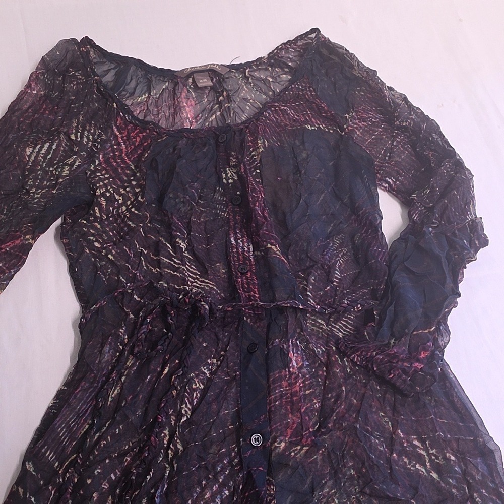Charlie Jade Silk Mini Dress Women M Purple Abstract Button Front Boho Whimsy